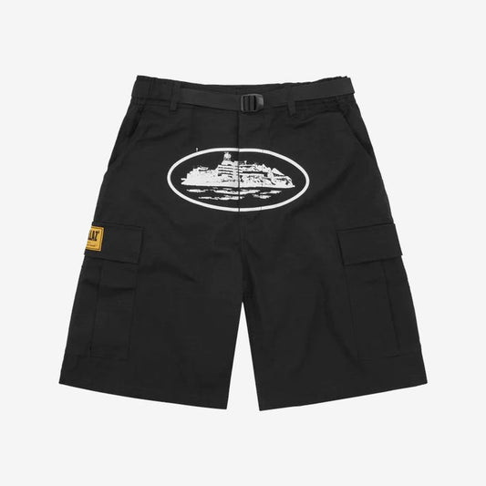 Corteiz OG Alcatraz Cargo Shorts - Black/White